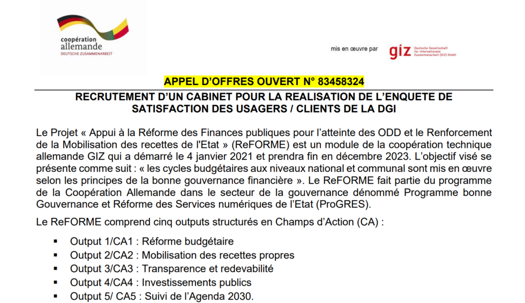 Appel Doffres Ouvert N Recrutement Dun Cabinet Pour La